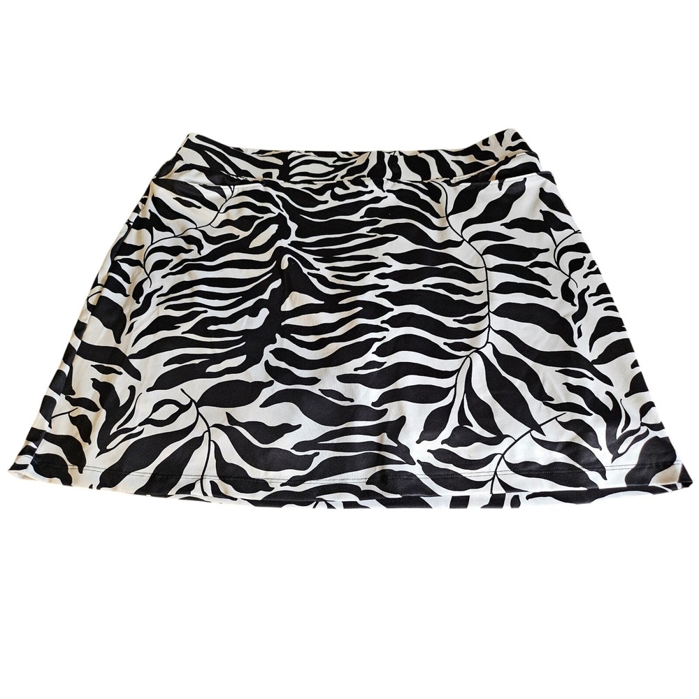 Chico's Zenergy Skort Women 2 L Black White Zebra Leaf Print Active Skirt